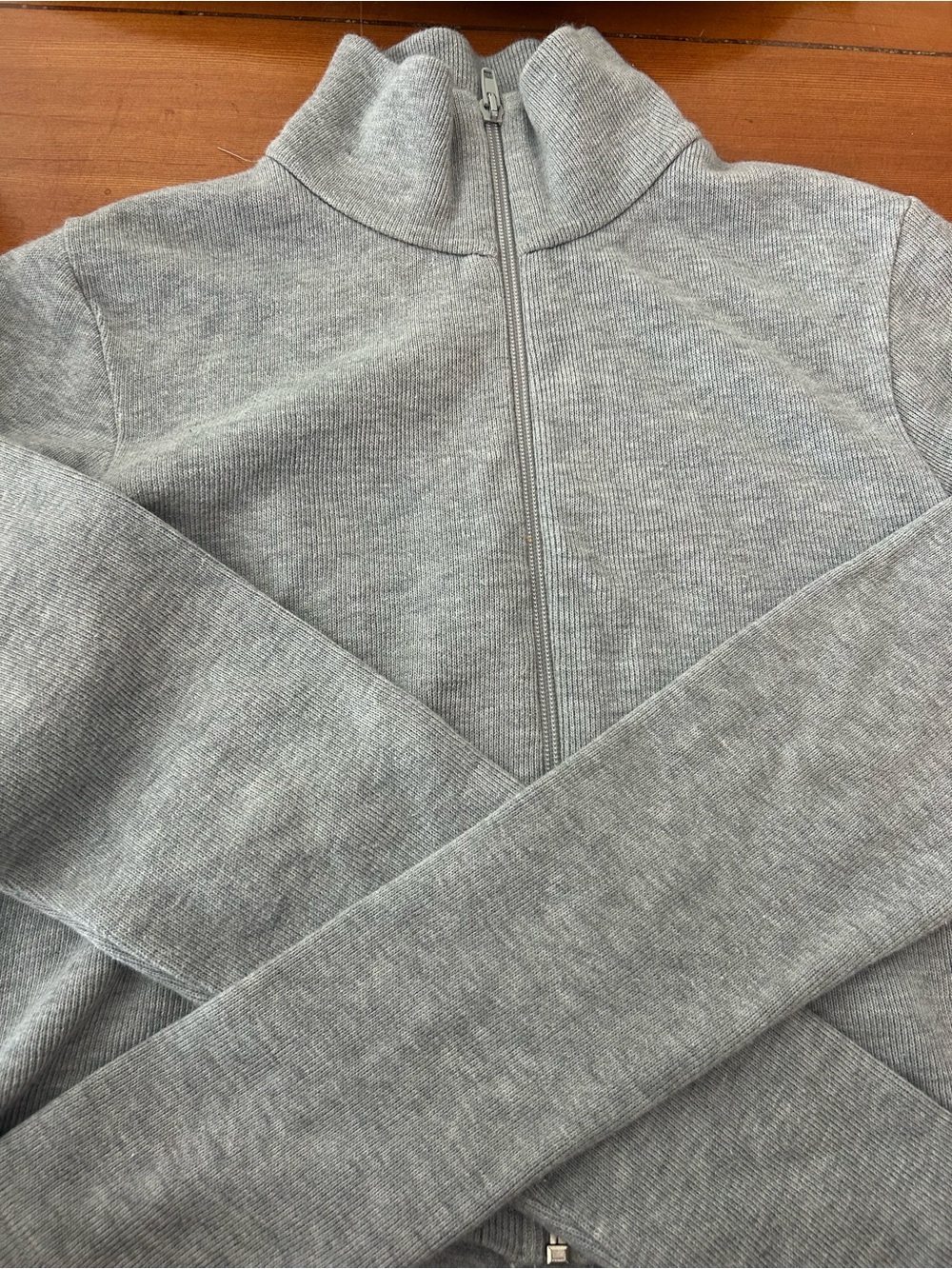 Brandy Melville Light Gray Zip-Up Knit Pullover